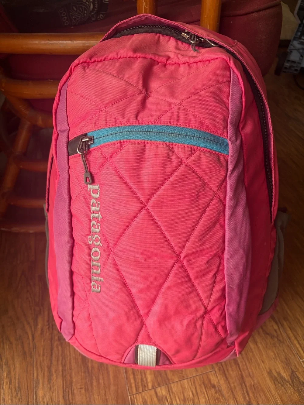 Patagonia Pink Quilted Backpack with Blue Zipper Accent - Picture 1 of 7